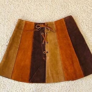 Vintage suede patch lace up skirt